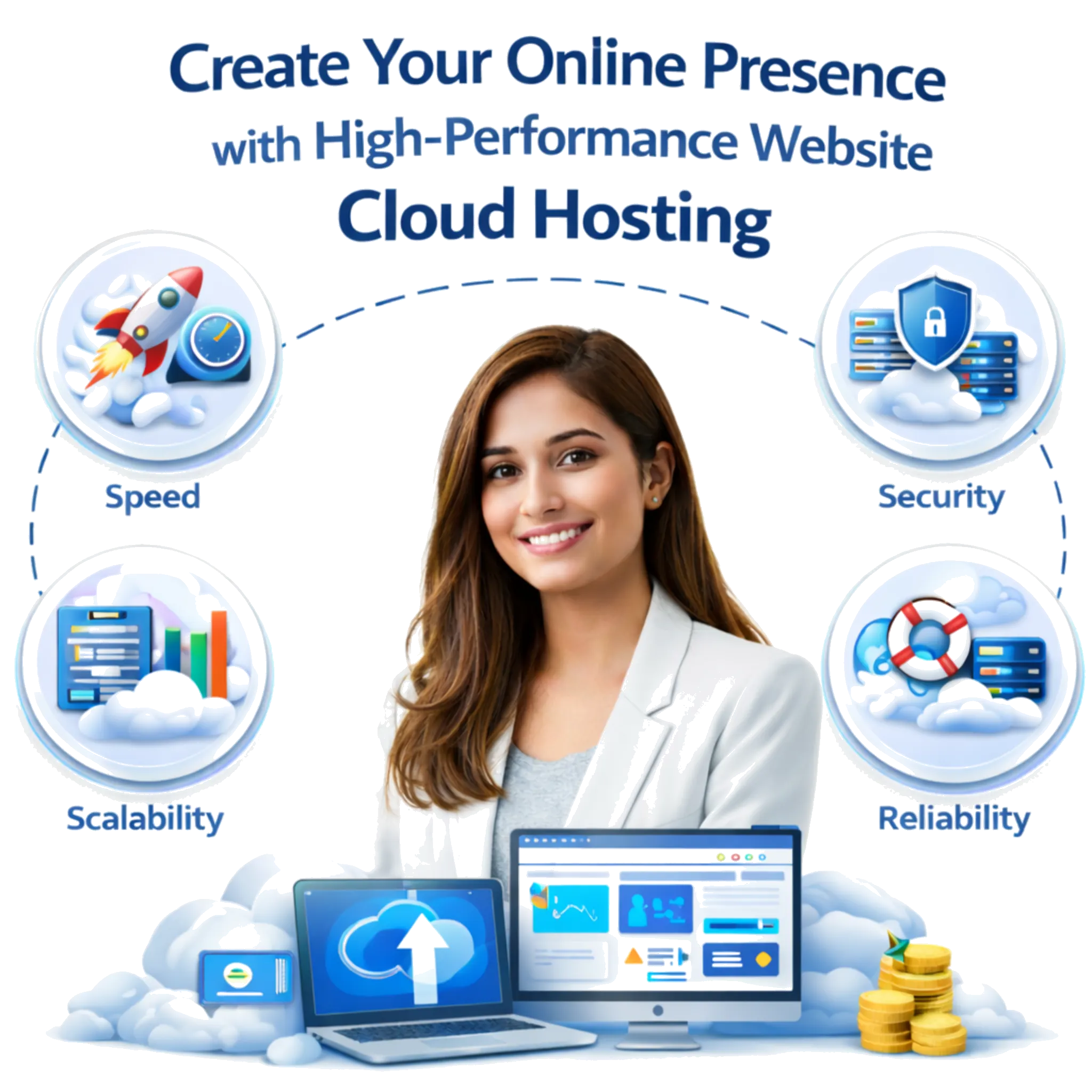 Strategic SEO Solutions illustration with a person and icons for AI Chatbot, Hook Strategy, and Smart Lead Form